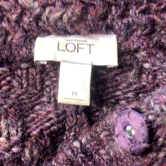 Ann Taylor loft short sleeve chunky Cardigan purple sweater medium women’s - Picture 5 of 7